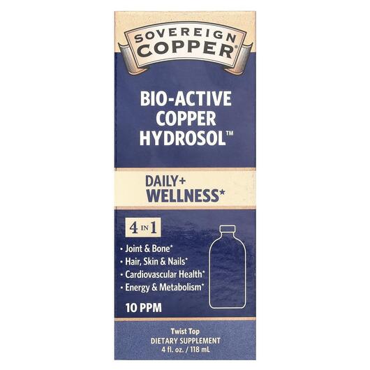 Основне фото товара Sovereign Silver, Bio-Active Copper Hydrosol, Мідь, 118 мл