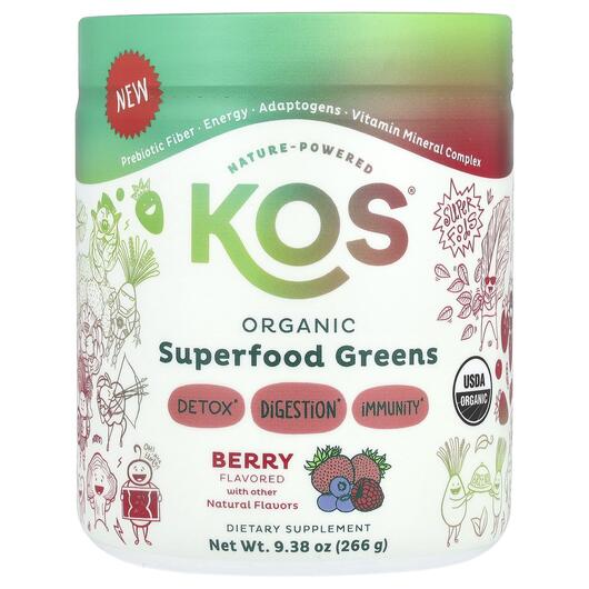 Основне фото товара KOS, Organic Superfood Greens Berry, Суперфуд, 266 г