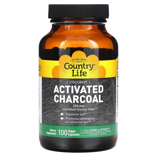 Основне фото товара Activated Charcoal 260 mg, Активоване вугілля 260 мг 4 г, 100 кап