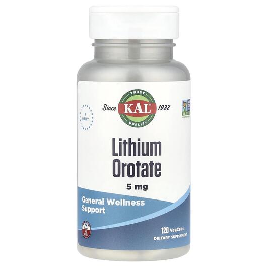 Основне фото товара KAL, Lithium Orotate 5 mg, Літій Оротат 5 мг, 120 капсул