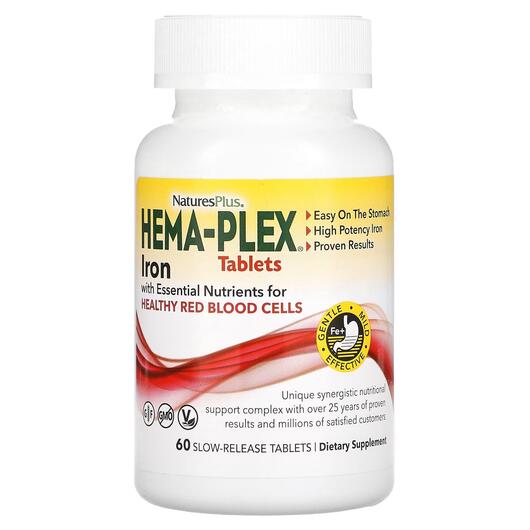 Основне фото товара Hema-Plex Iron with Essential Nutrients, Залізо, 60 Slow-Release 