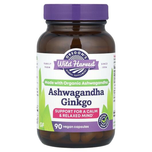 Основне фото товара Ashwagandha Ginkgo, Ашвагандха + Гінкго, 90 капсул