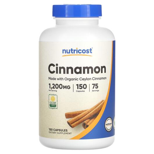 Основне фото товара Nutricost, Cinnamon 1200 mg, Екстракт кориці, 150 капсул
