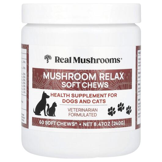 Основне фото товара Real Mushrooms, Mushroom Relax Pet Chew 60 Chews, Гриби, 240 г