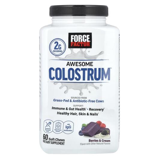 Основне фото товара Awesome Colostrum Berries & Cream Chews, Колострум, 60 Soft