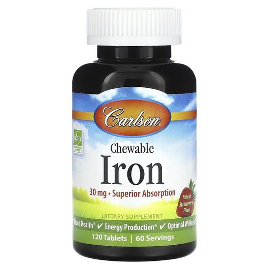 Основне фото товара Chewable Iron 30 mg Natural Strawberry, Жувальне Залізо, 120 табл
