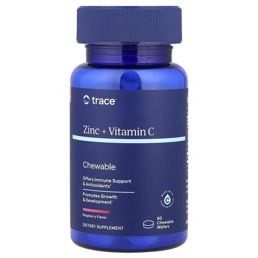 Основне фото товара Trace, Zinc + Vitamin C Chewable Raspberry, Цинк, 60 таблеток