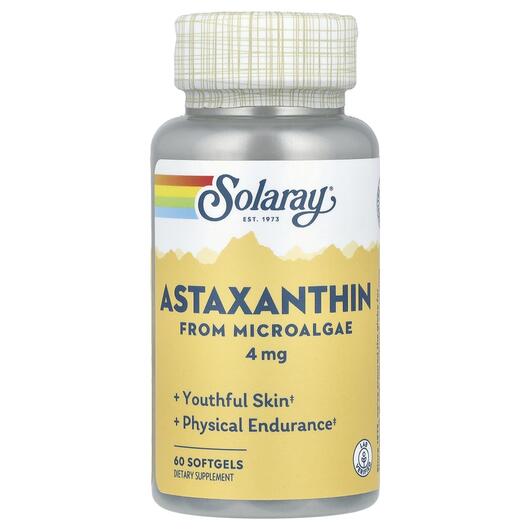 Основне фото товара Solaray, Astaxanthin 4 mg, Астаксантин, 60 капсул