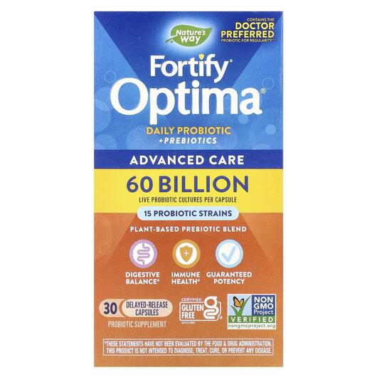 Основне фото товара Fortify Optima Daily Probiotic + Prebiotics, Пребіотики, 30 капсу
