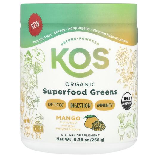 Основне фото товара KOS, Organic Superfood Greens Mango, Суперфуд, 266 г