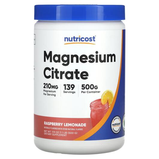 Основне фото товара Nutricost, Magnesium Citrate Raspberry Lemonade, Магній, 500 г