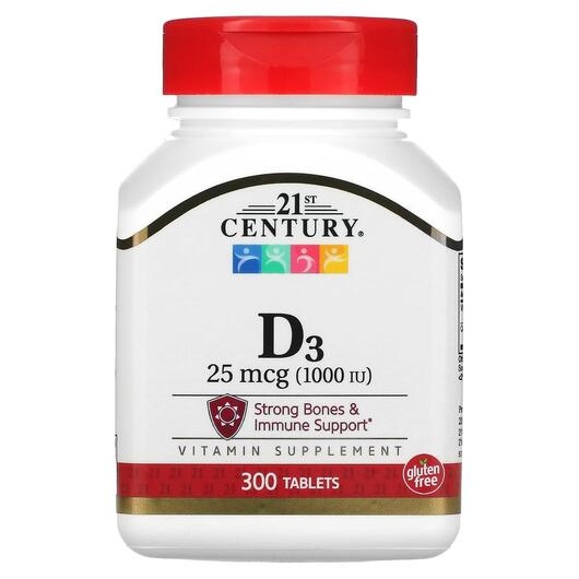 Основне фото товара 21st Century, Vitamin D3 25 mcg, Вітамін D3 1000 МО, 300 таблеток