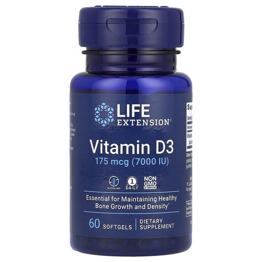 Основне фото товара Vitamin D3 175 mcg 7000 IU, Вітамін D3 Холекальциферол, 60 капсул