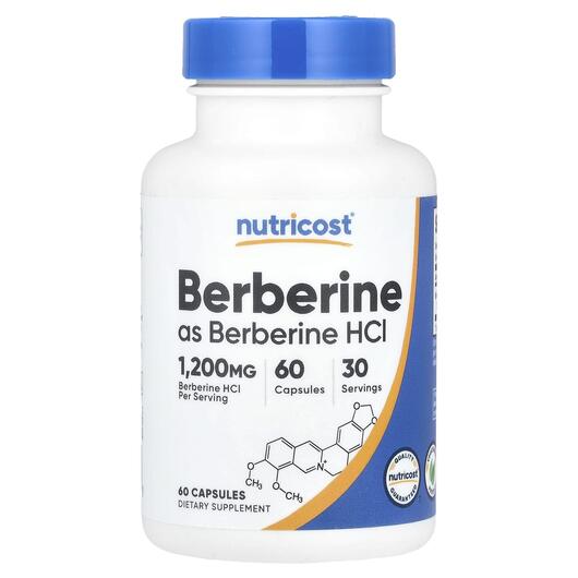 Основне фото товара Nutricost, Berberine 1200 mg, Берберин, 60 капсул