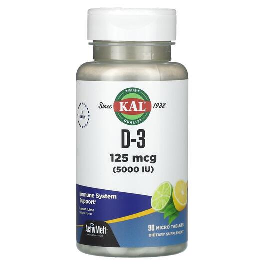 Основне фото товара D-3 Lemon Lime 125 mcg 5000, Вітамін D3 Холекальциферол, 90 табле