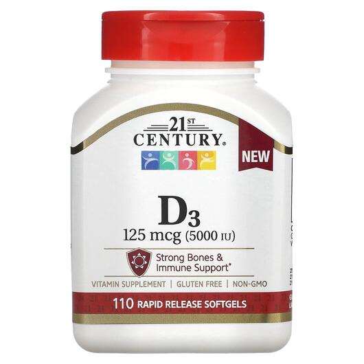Основне фото товара Vitamin D3, Вітамін D3 Холекальциферол, 110 Rapid Release Softgel