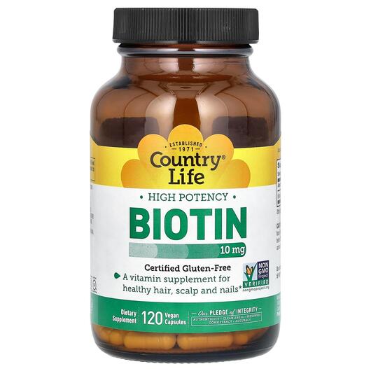 Основне фото товара Biotin High Potency 10 mg, Вітамін B7 Біотин, 120 капсул