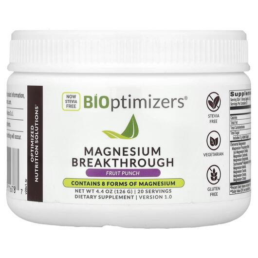 Основне фото товара BiOptimizers, Magnesium Breakthrough Fruit Punch, Магній, 126 г