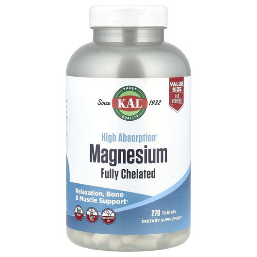 Основне фото товара KAL, Magnesium Fully Chelated, Магній, 270 таблеток