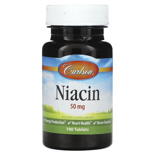 Основне фото товара Carlson, Niacin 50 mg, Вітамін B3 Ніацин, 100 таблеток