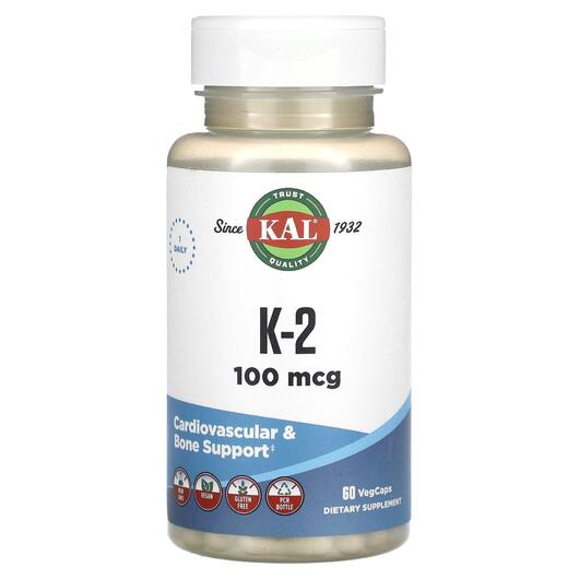 Основне фото товара KAL, K-2 100 mcg, Вітамін K2, 60 капсул