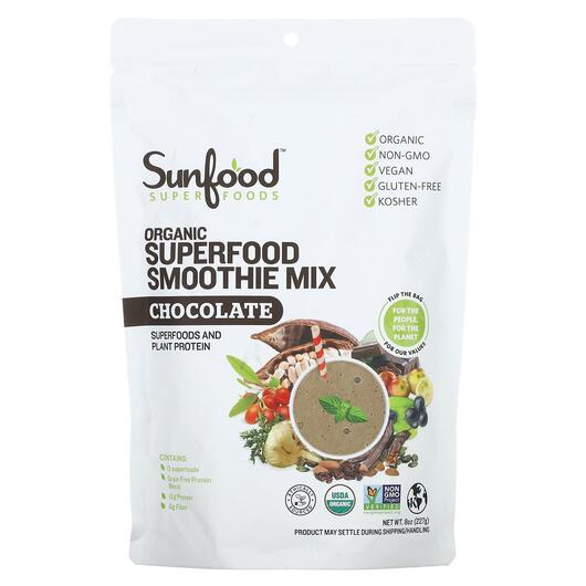 Основне фото товара Organic Chocolate Superfood Smoothie Mix, Суперфуд, 227 г