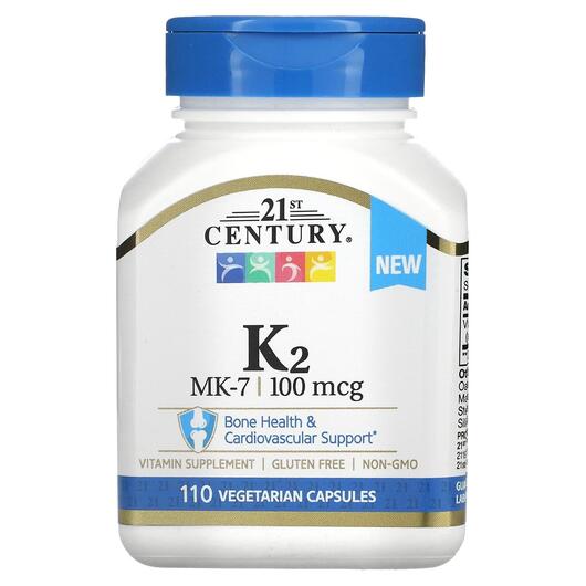 Основне фото товара 21st Century, K2 MK-7 100 mcg, Вітамін K2, 110 капсул