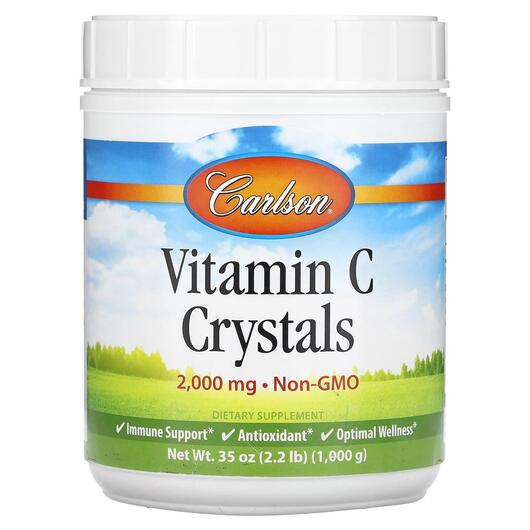 Основне фото товара Carlson, Vitamin C Crystals Non-GMO, Вітамін C, 1000 г