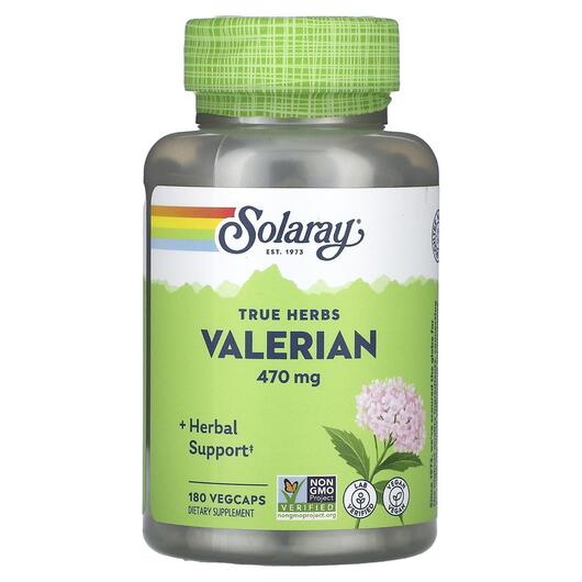 Основне фото товара Solaray, True Herbs Valerian 470 mg, Валеріана, 180 капсул