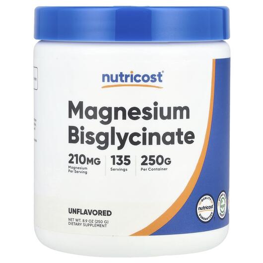 Основне фото товара Nutricost, Magnesium Bisglycinate Unflavored, Магній, 250 г