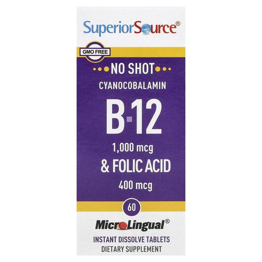 Основне фото товара Cyanocobalamin B-12 & Folic Acid, Ціанокобаламін B12, 60 табл