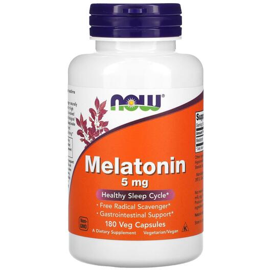 Основне фото товара NOW, Melatonin 5 mg, Мелатонін 5 мг, 180 капсул
