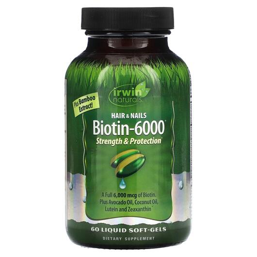 Основне фото товара Irwin Naturals, Biotin-6000, Вітамін B7 Біотин, 60 капсул