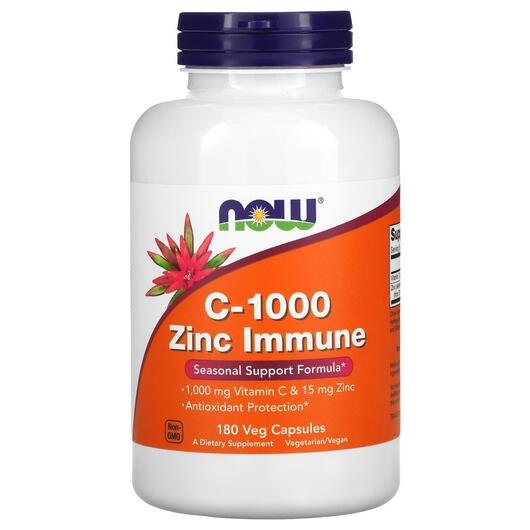 Основне фото товара NOW, C-1000 Zinc Immune, Віта мін C та Цинк, 180 капсул