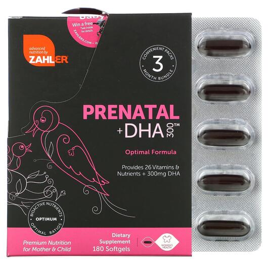 Основне фото товара Zahler, Prenatal + DHA 300, Вітаміни для вагітних, 180 капсул