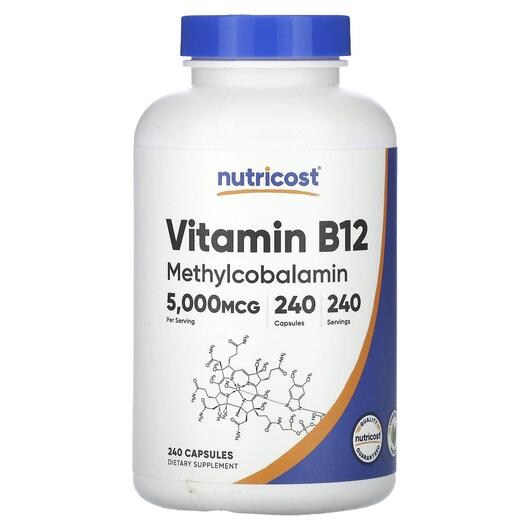 Основне фото товара Nutricost, Vitamin B12 5000 mcg, Вітамін B1 Тіамін, 240 капсул