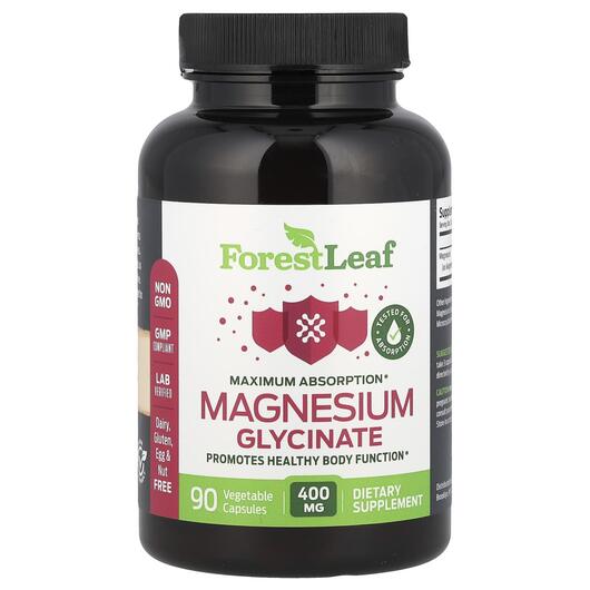 Основне фото товара Forest Leaf, Magnesium Glycinate, Гліцинат магнію, 90 капсул