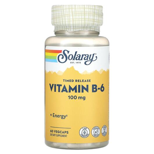 Основне фото товара Solaray, Timed Release Vitamin B-6 100 mg, Вітамін B, 60 капсул