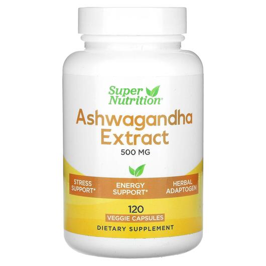 Основне фото товара Super Nutrition, Ashwagandha 500 mg, Ашваганда, 120 капсул