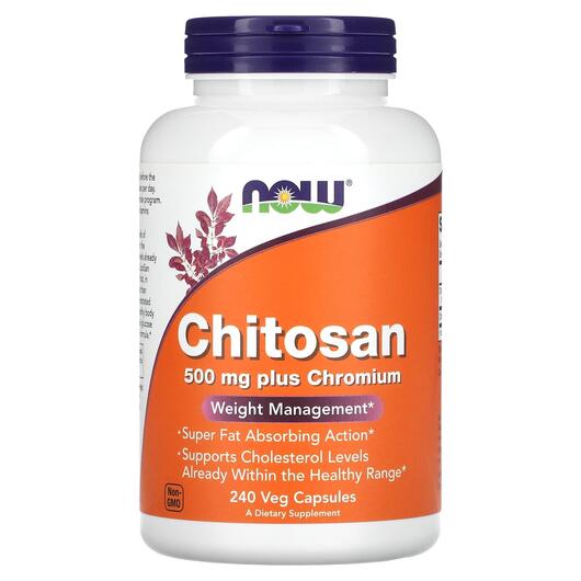 Основне фото товара NOW, Chitosan 500 mg, хітозан 500 мг, 240 капсул