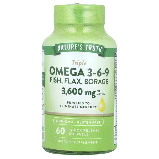 Основне фото товара Triple Omega 3-6-9 Fish Flax Borage 3600 mg, Омега 3 6 9, 60 капс