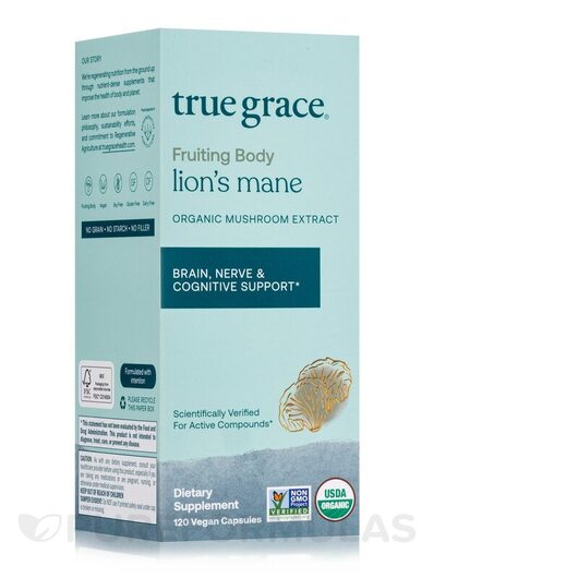 Основне фото товара True Grace, Organic Lion's Mane, Гриби Левова Грива, 120 кап