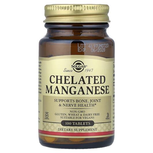 Основне фото товара Solgar, Chelated Manganese 8 mg, Марганець 8 мг, 100 таблеток