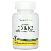 Вітаміни D3 K2 Vitamin D3 K2 1000 IU 100 mcg Natures