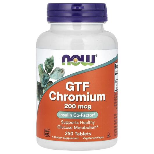 Основне фото товара NOW, GTF Chromium 200 mcg, Хром, 250 таблеток