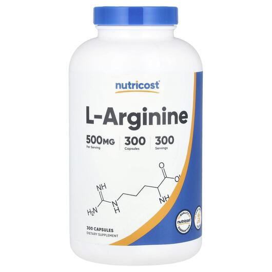 Основне фото товара Nutricost, L-Arginine 500 mg, L-Аргінін, 300 капсул