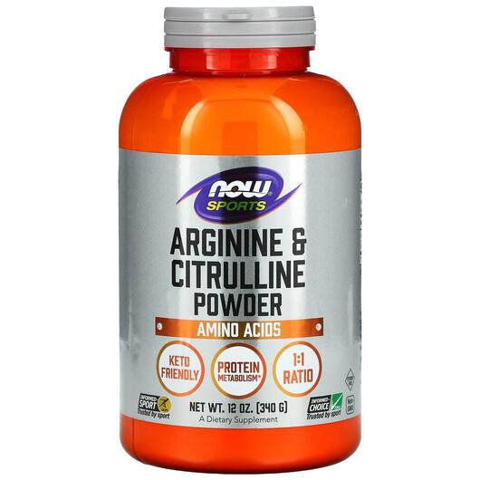 Основне фото товара NOW, Arginine & Citrulline Powder, L-Аргінін, 340 г