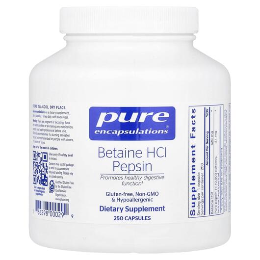 Основне фото товара Betaine HCL Pepsin, Бетаїн Гідрохлорид, 250 капсул