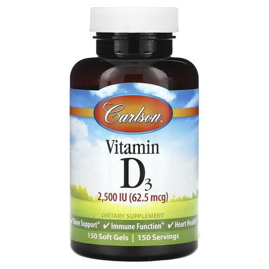 Основне фото товара Vitamin D3 62.5 mcg 2500 IU, Вітамін D3 Холекальциферол, 150 капс