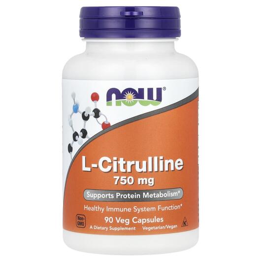 Основне фото товара NOW, L-Citrulline 750 mg, L-Цитруллін 750 мг, 90 капсул